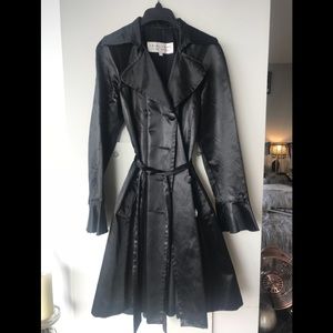 Trina Turk Black Satin Trench Coat (size 4)